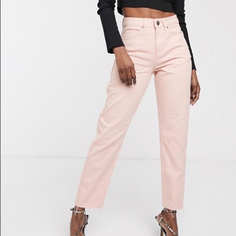 ASOS Ritson Mom Jeans High Rise Raw Edge 28 Pink
